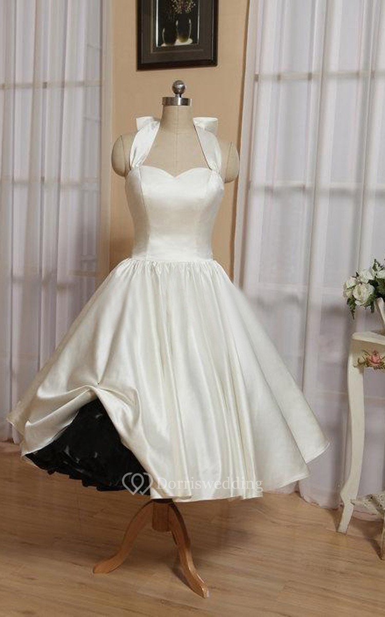 halter tea length wedding dress