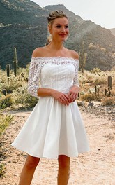 Casual A Line Lace 3/4 Length Sleeve Illusion Wedding Dress with Ruching