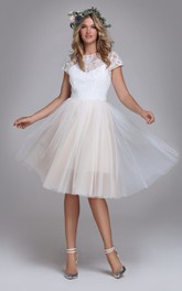 Modern A Line Lace and Tulle Knee-length Wedding Dress with Removable Bodice