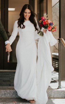 Satin Floor-length Chapel Train Mermaid Long Sleeve Simple Wedding Dress