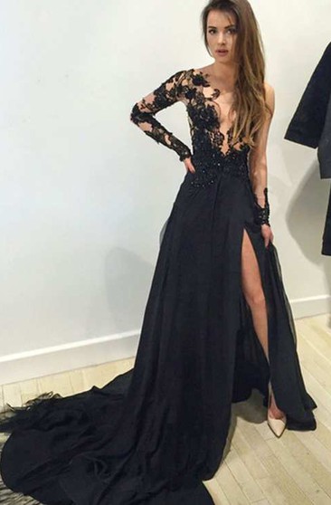 long sleeve flowy formal dress