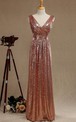 V Neck A-line Pleated Sequined Long Dress With V Back